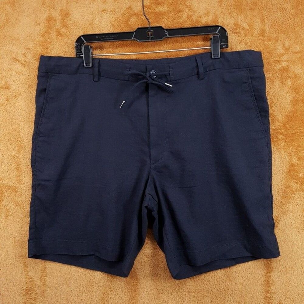 HUGO BOSS Shorts Mens Size 40 Navy Blue Linen Blend Drawstring KANE $178